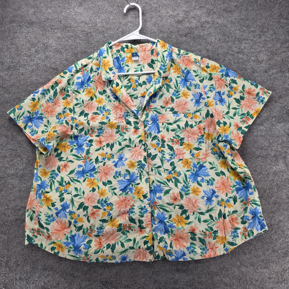 Old Navy Button-Up Womens XL Multicolor Floral Collared Short Sleeve 100% Cotton